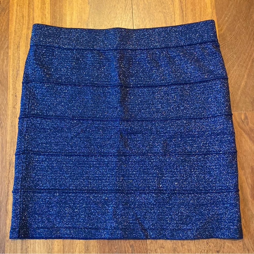 Y2K Dynamite Mini Metallic Thread Pencil Skirt in Navy, size small